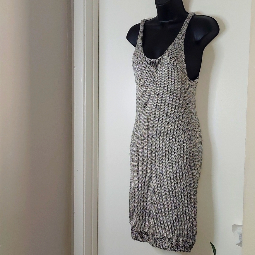 Divided Metallic Sleeveless Fitted Knit Dress